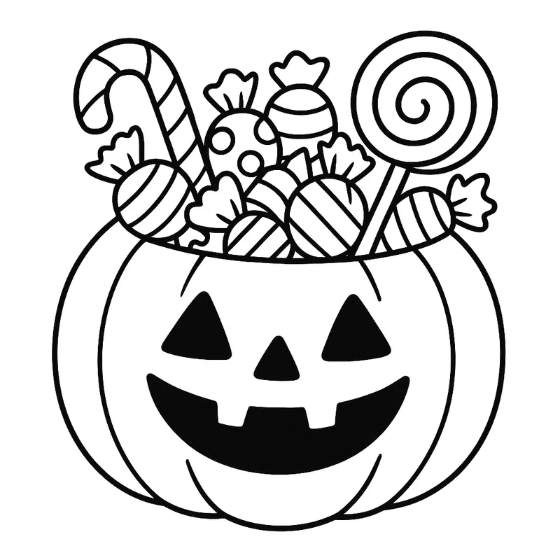 Halloween Pumpkin Candy Basket Coloring Page coloring page