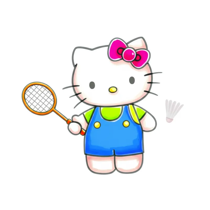 Hello Kitty Badminton Fun Coloring Page colored reference