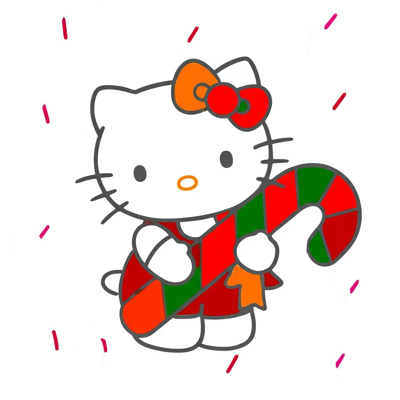 Hello Kitty Christmas Candy Cane Coloring Page colored reference