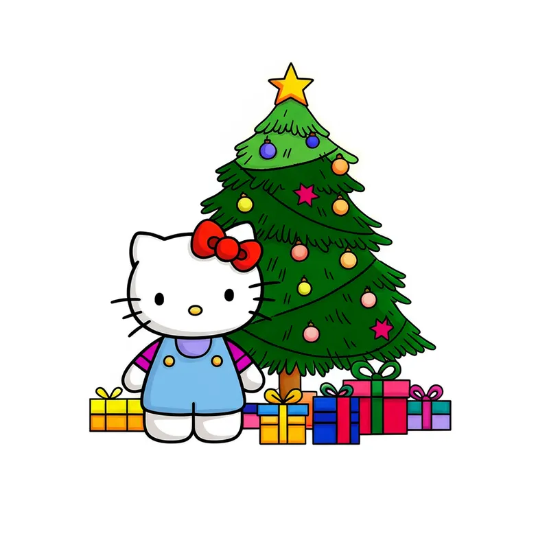 Hello Kitty Christmas Tree Coloring Page colored reference