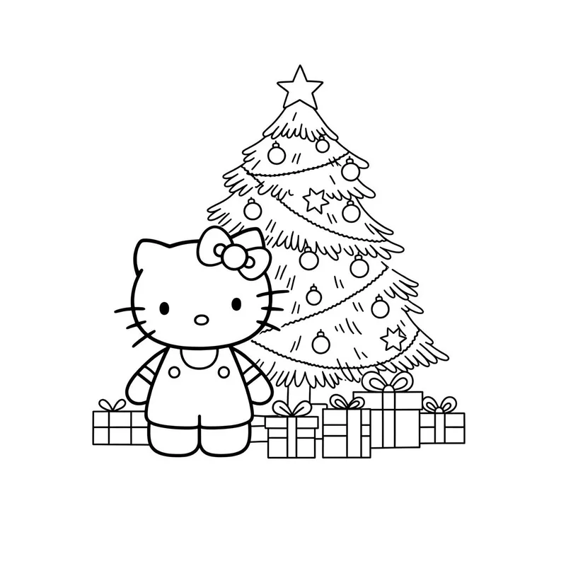 Hello Kitty Christmas Tree Coloring Page coloring page