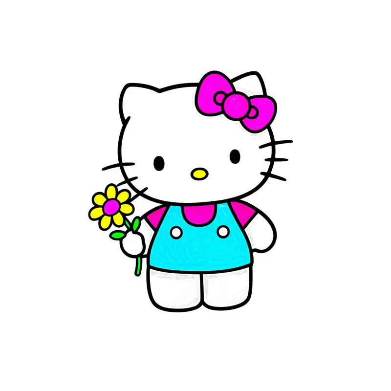 Adorable Hello Kitty with Flower Coloring Page colored reference