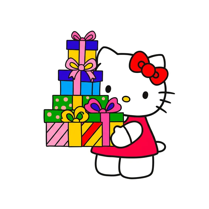 Hello Kitty's Gift Stack Fun Coloring Page colored reference