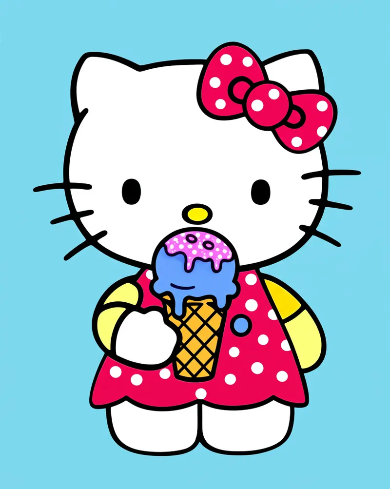 Sweet Hello Kitty Ice Cream Coloring Page colored reference