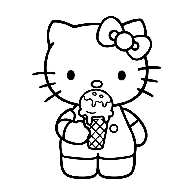 Sweet Hello Kitty Ice Cream Coloring Page coloring page
