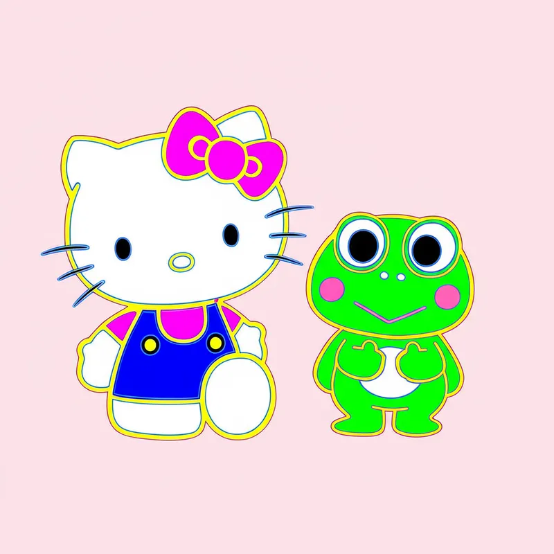 Hello Kitty and Keroppi Friends Coloring Page colored reference