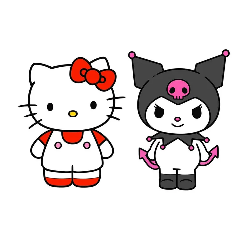 Hello Kitty and Kuromi Best Friends Coloring Page colored reference
