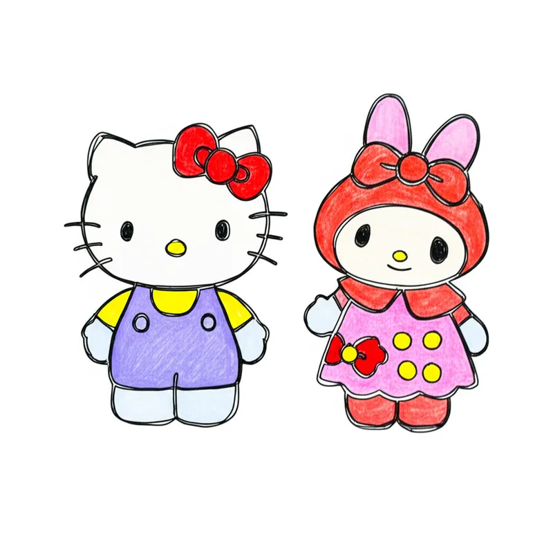 Hello Kitty and My Melody Best Friends Coloring Page colored reference