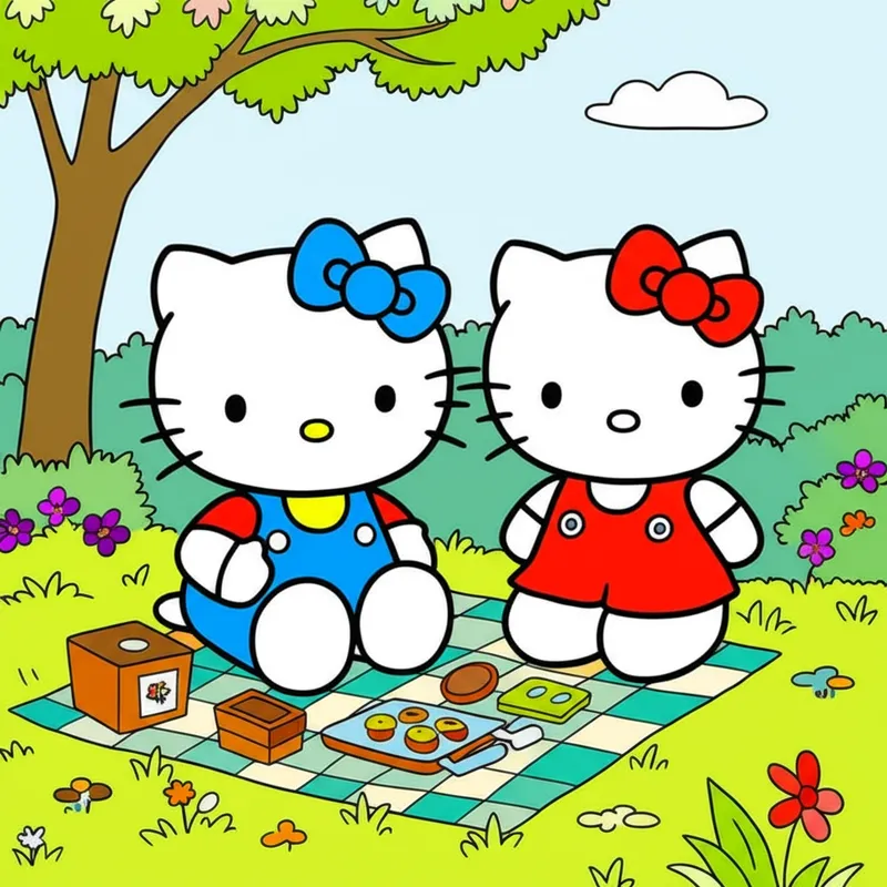 Hello Kitty Picnic Adventure Coloring Page colored reference