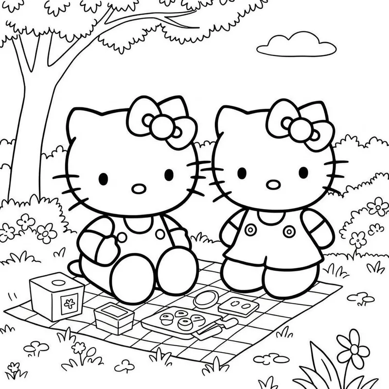 Hello Kitty Picnic Adventure Coloring Page coloring page