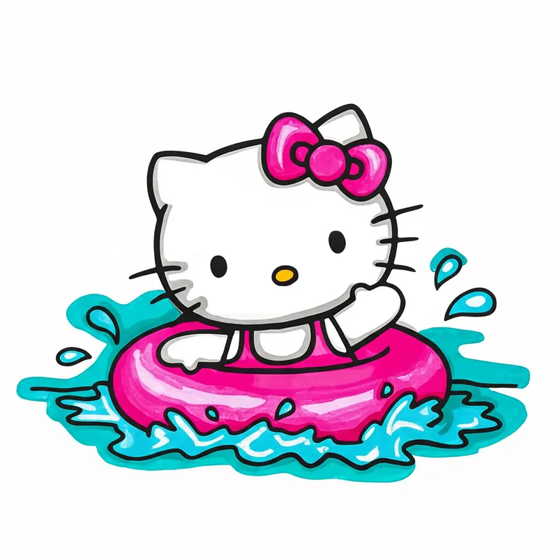 Hello Kitty Summer Splash Coloring Page colored reference