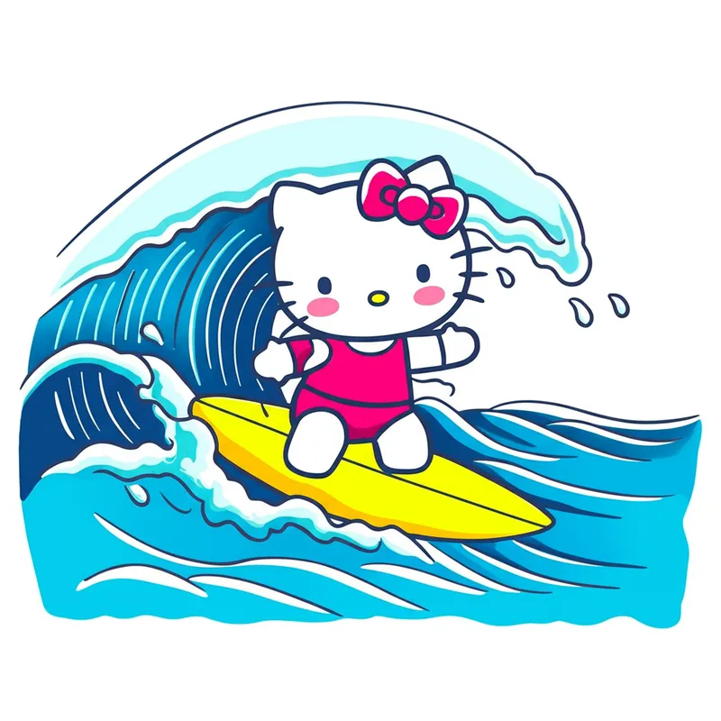 Hello Kitty Surfing Adventure Coloring Page colored reference