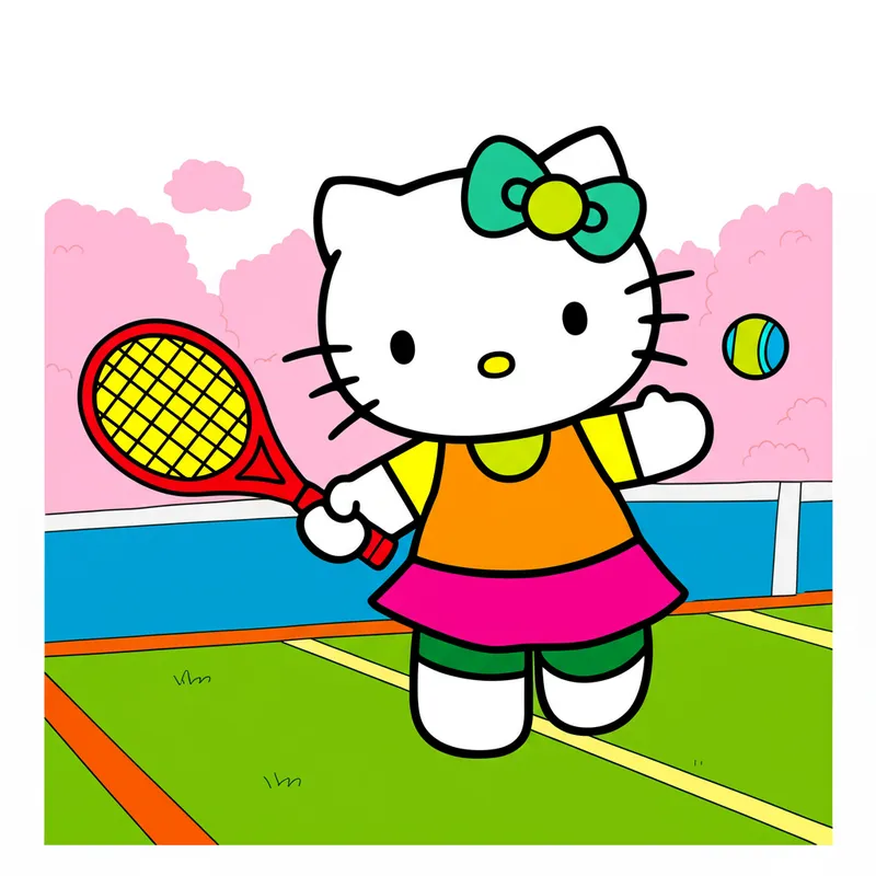 Hello Kitty Tennis Star Coloring Page colored reference