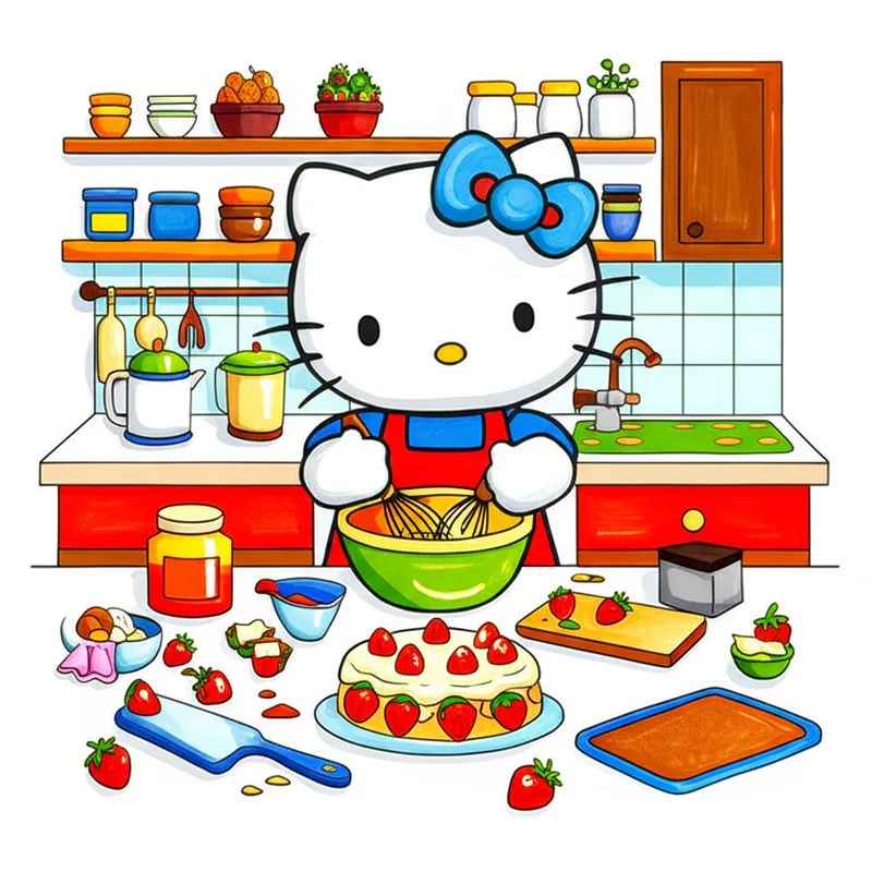 Hello Kitty's Sweet Bake-Off Coloring Page colored reference
