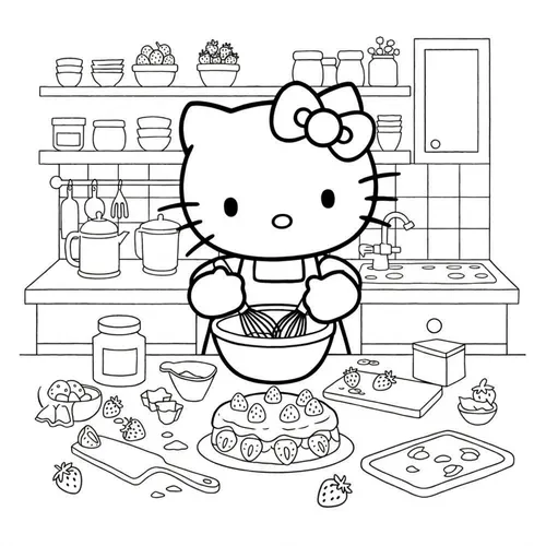 Hello Kitty's Sweet Bake-Off Coloring Page coloring page