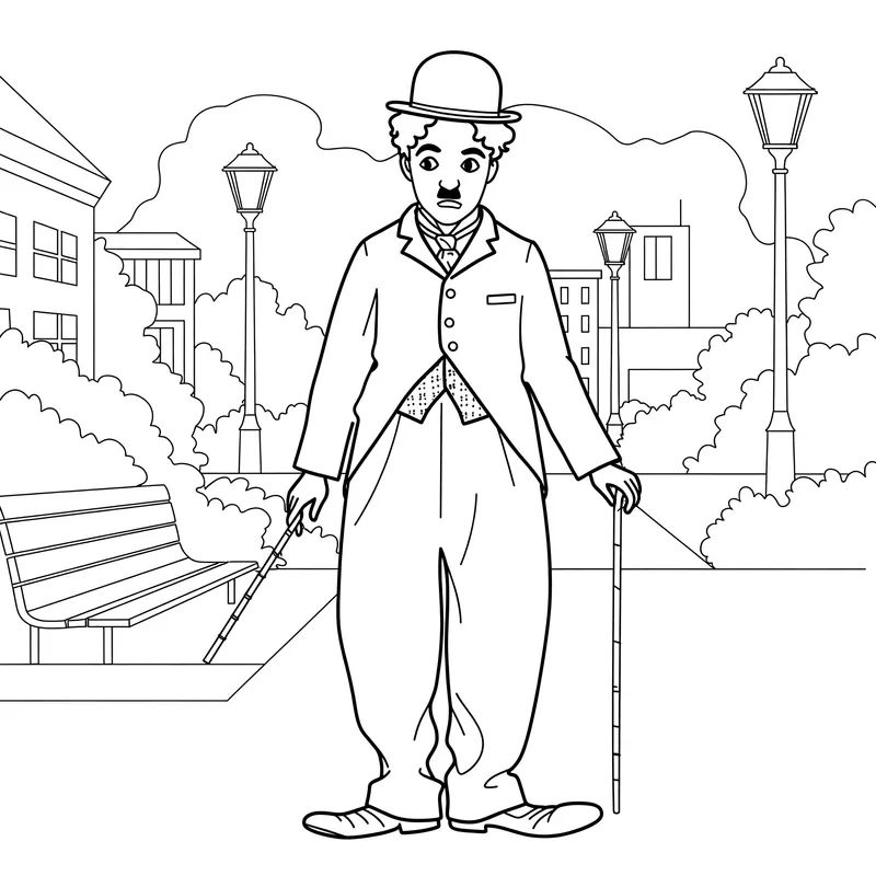 Iconic Charlie Chaplin 'The Tramp' Coloring Page coloring page