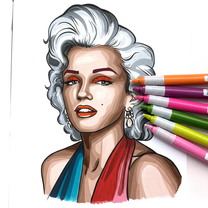 Iconic Marilyn Monroe Portrait Coloring Page colored reference