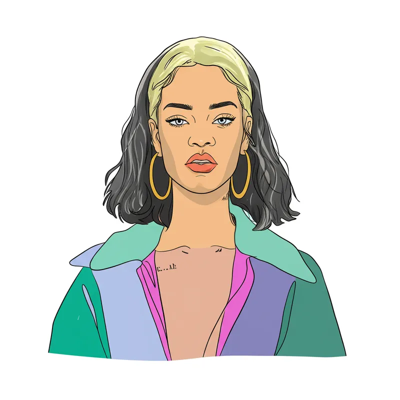 Iconic Rihanna Portrait Coloring Page colored reference