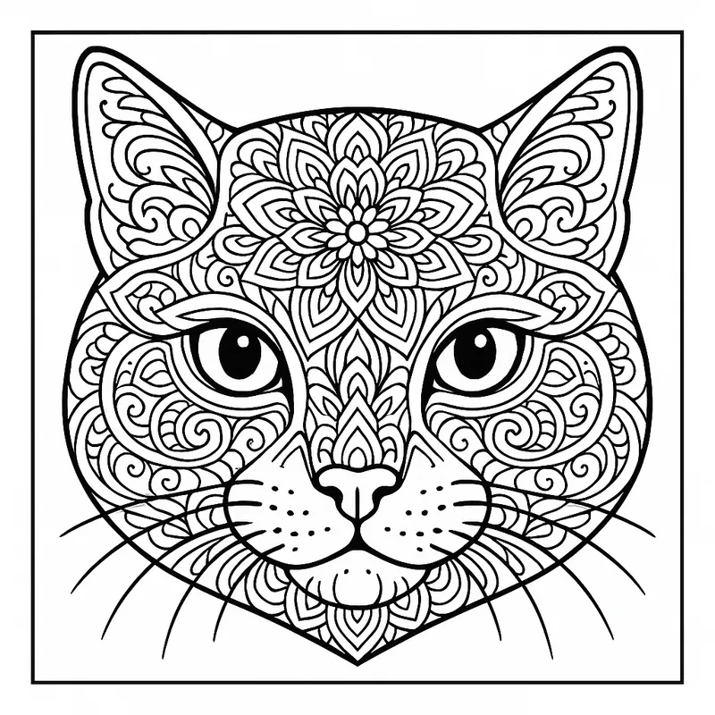 Intricate Cat Mandala Coloring Page coloring page