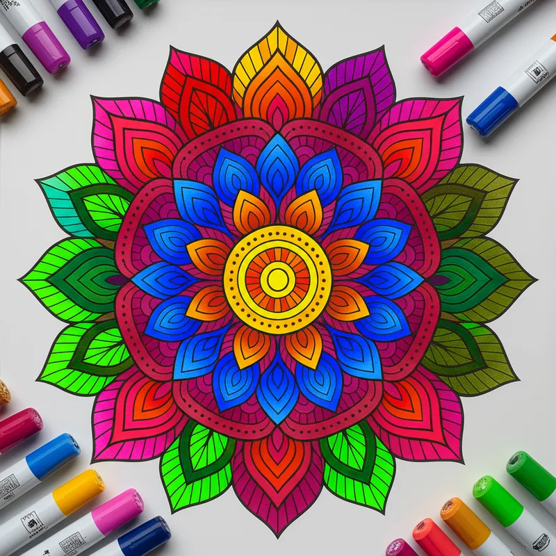 Intricate Floral Mandala Coloring Page colored reference