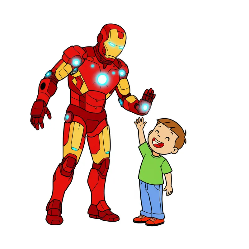 Iron Man High Five with Kid Coloring Page colored reference