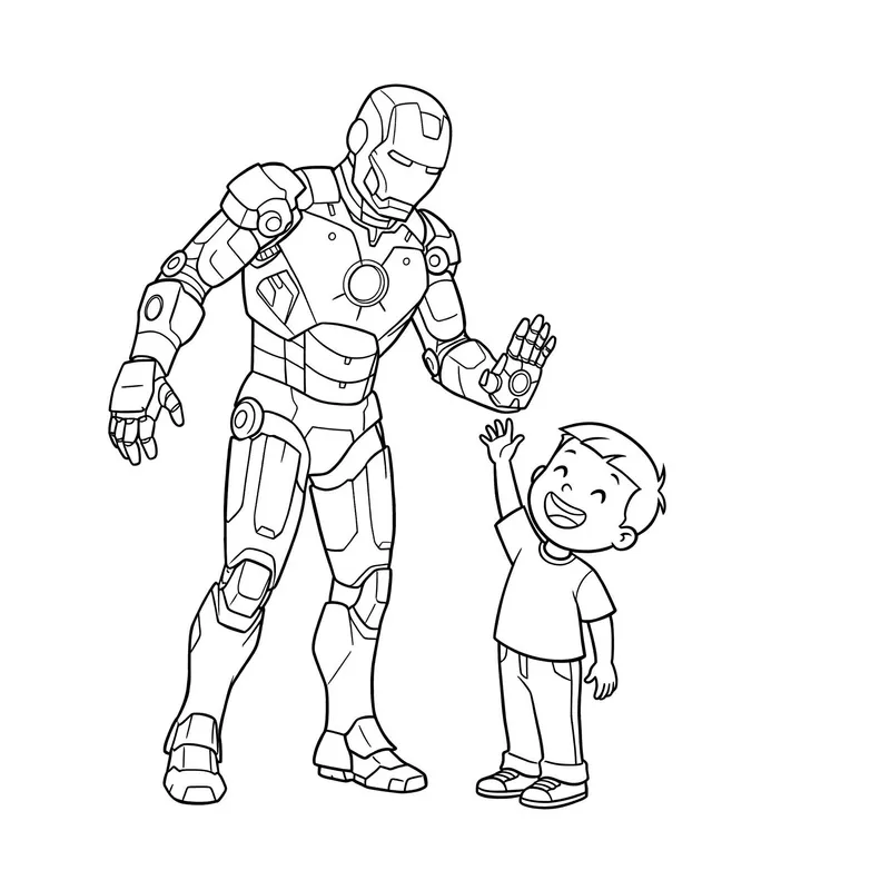 Iron Man High Five with Kid Coloring Page coloring page