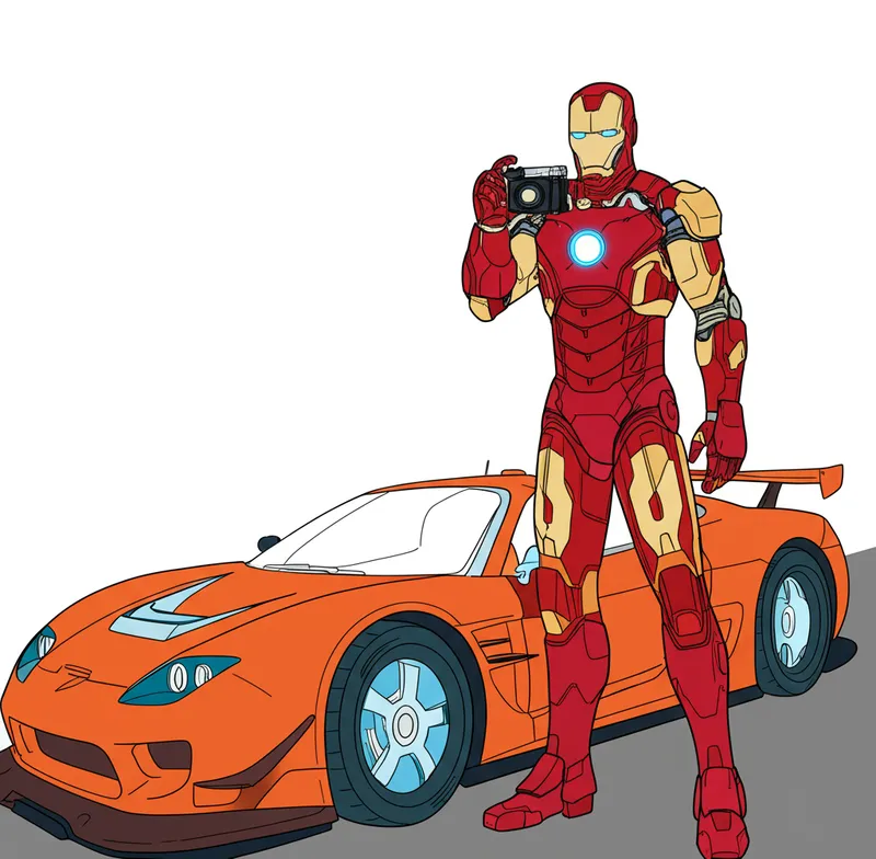 Iron Man & Sports Car Snap Coloring Page colored reference