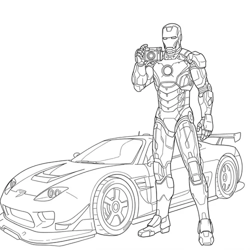 Iron Man & Sports Car Snap Coloring Page coloring page