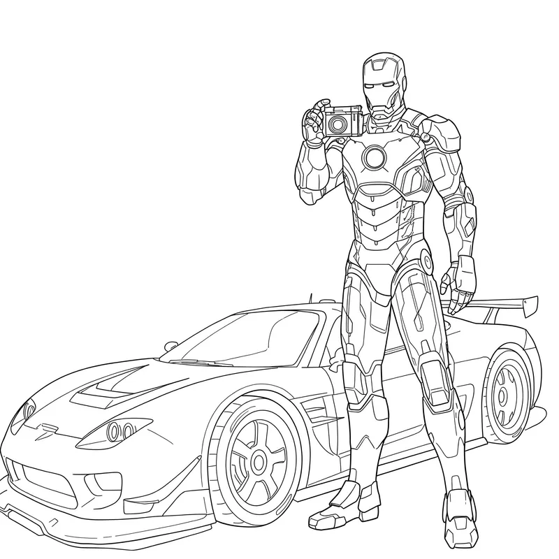Iron Man & Sports Car Snap Coloring Page coloring page