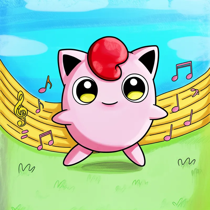 Adorable Jigglypuff Singing Pokémon Coloring Page colored reference