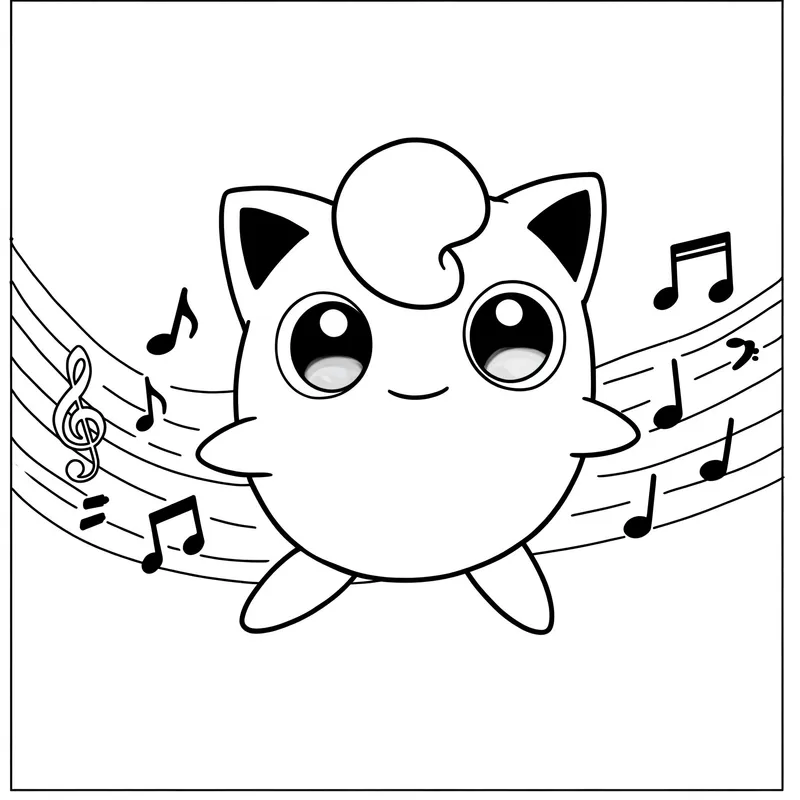 Adorable Jigglypuff Singing Pokémon Coloring Page coloring page