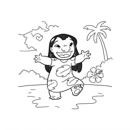 Joyful Lilo on a Hawaiian Beach Coloring Page coloring page