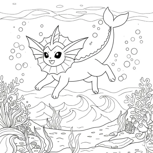 Joyful Vaporeon Swimming Coloring Page coloring page