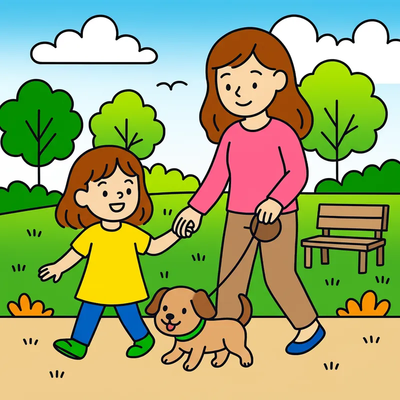 Joyful Family Park Walk Coloring Page colored reference