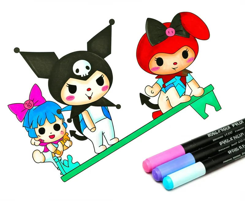 Kawaii Crew Key Adventure Coloring Page colored reference