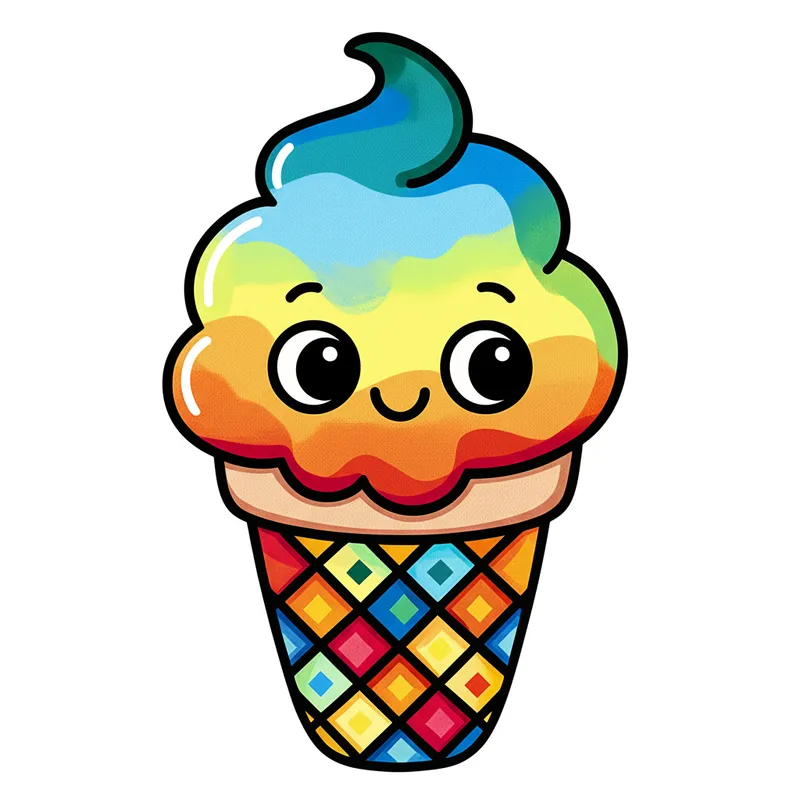 Kawaii Ice Cream Cone Coloring Page colored reference