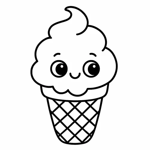 Kawaii Ice Cream Cone Coloring Page coloring page