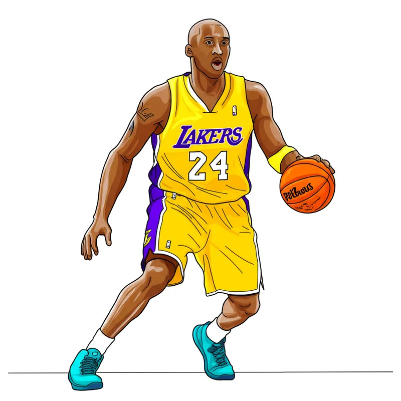 Kobe Bryant Lakers Dribbling Coloring Page colored reference