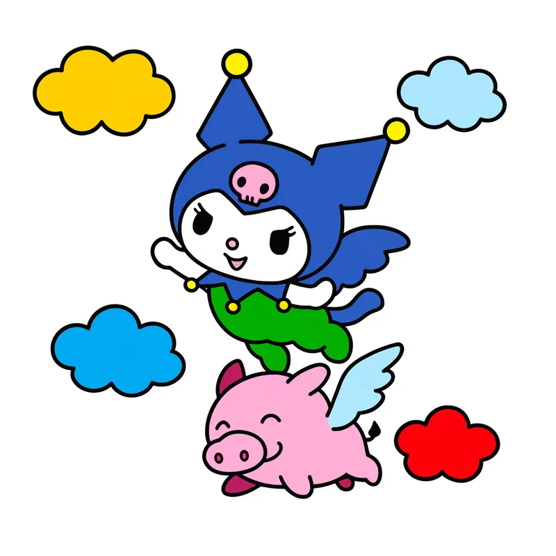 Kuromi and Baku Flying Adventure Coloring Page colored reference