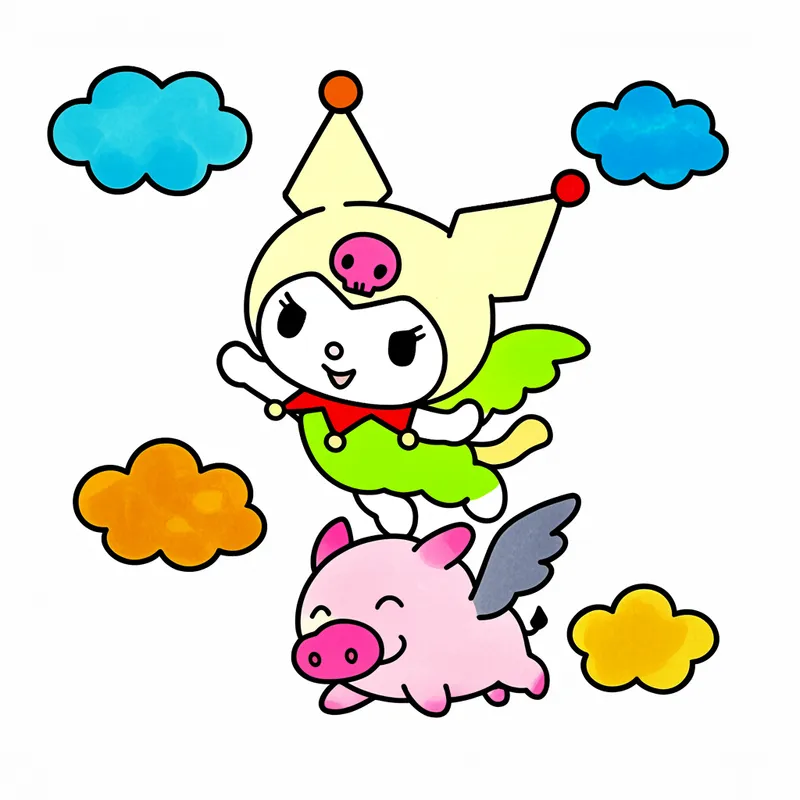 Kuromi and Baku Sky Adventure Coloring Page colored reference