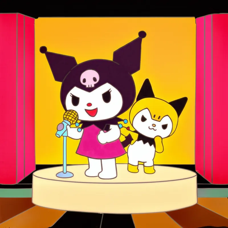 Kuromi and Baku Stage Performance Coloring Page colored reference