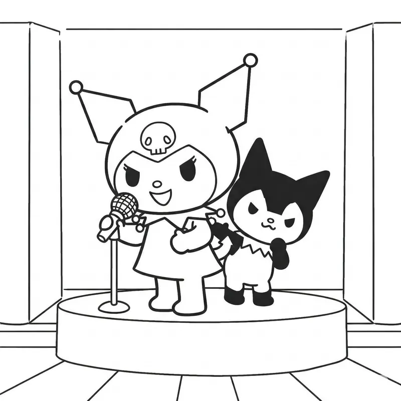 Kuromi and Baku Stage Performance Coloring Page coloring page