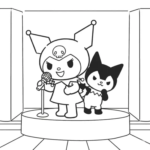 Kuromi and Baku Stage Performance Coloring Page coloring page