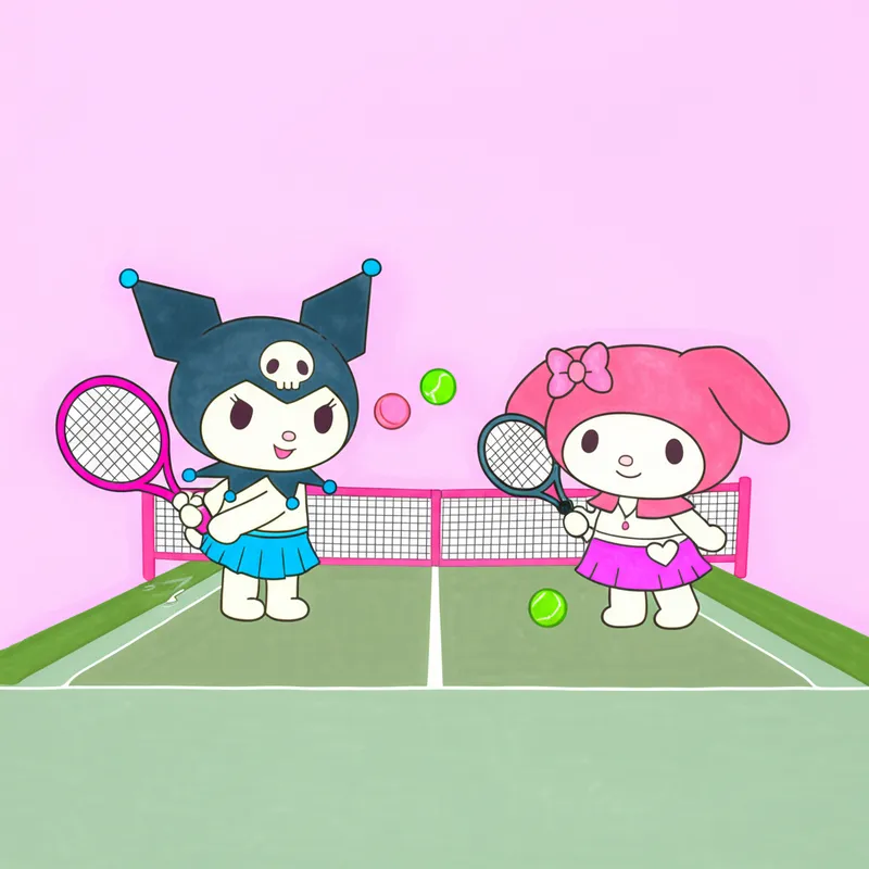 Kuromi and My Melody Tennis Fun Coloring Page colored reference
