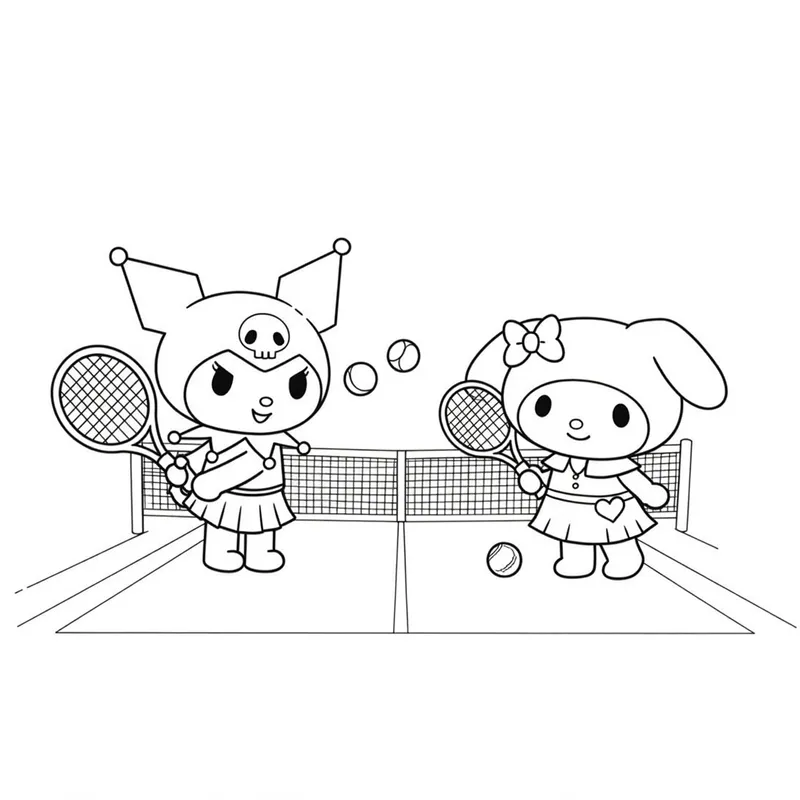 Kuromi and My Melody Tennis Fun Coloring Page coloring page