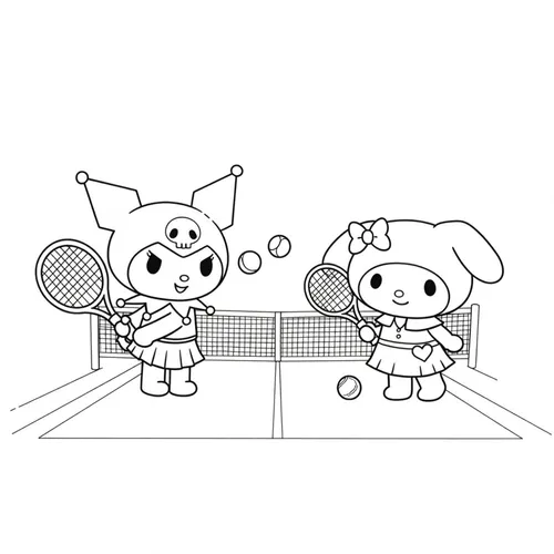 Kuromi and My Melody Tennis Fun Coloring Page coloring page