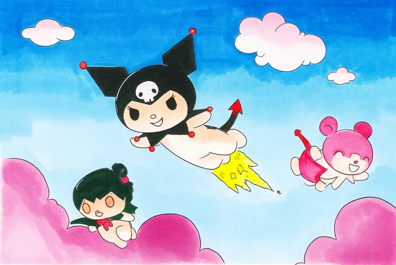 Kuromi and Friends Sky Adventure Coloring Page colored reference