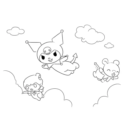 Kuromi and Friends Sky Adventure Coloring Page coloring page