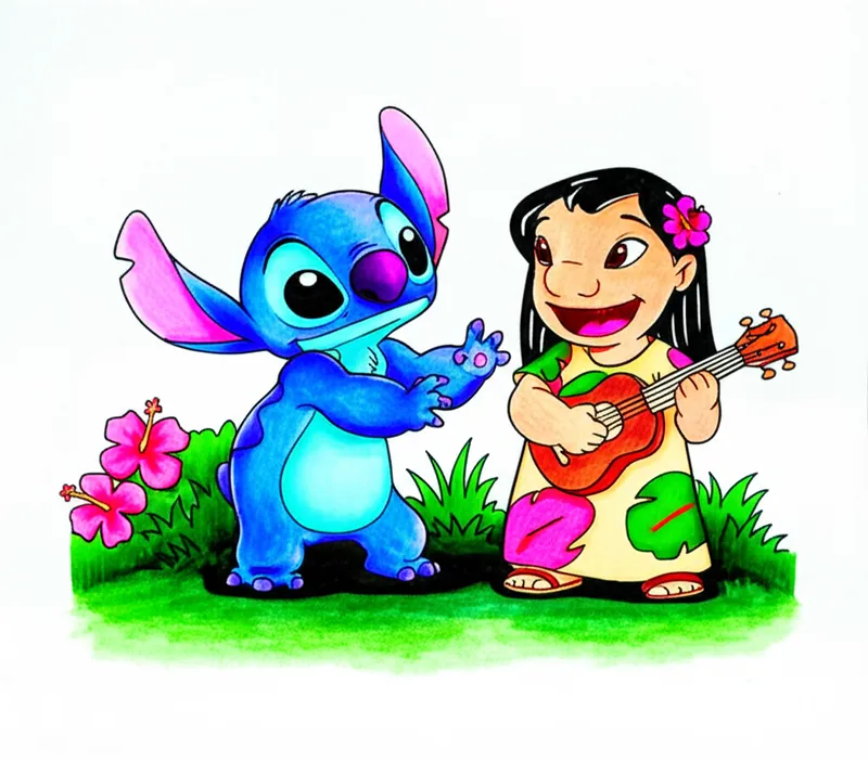 Lilo and Stitch Hawaiian Fun Coloring Page colored reference