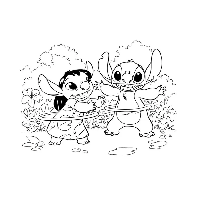 Lilo and Stitch Hula Hoop Fun Coloring Page coloring page